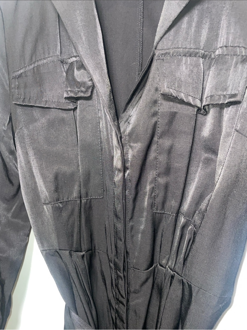 Dynamite Black Long-Sleeve Shirt Dress with Tie Waist Button Down - Silk Like - Picture 3 of 8